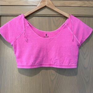 NWOT FP Movement Vibrant Pink Women's Crop Top Capped Sleeve / Cotton / large